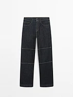 High-waist straight-leg jeans with seam details