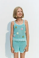CROCHET FLOWER KNIT TOP
