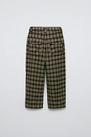 PLAID PLEATED BALLOON LEG PANTS