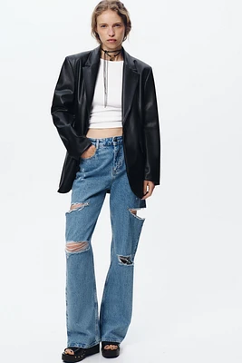 STRAIGHT FIT FAUX LEATHER BLAZER