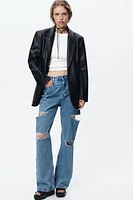 STRAIGHT FIT FAUX LEATHER BLAZER