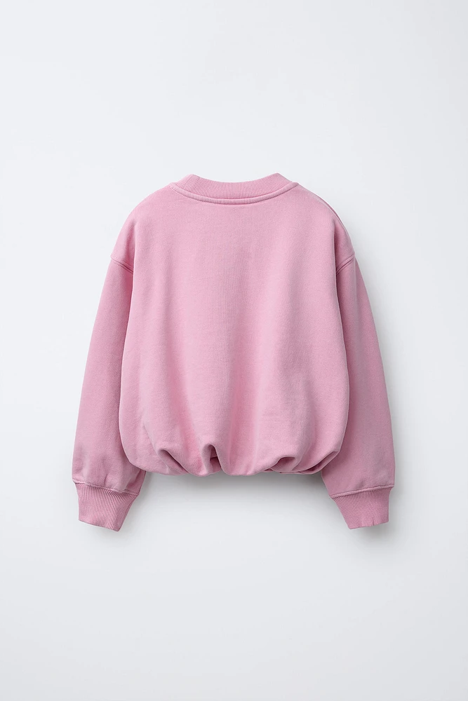 LABEL DETAIL BALLOON-HEM CROPPED SWEATSHIRT