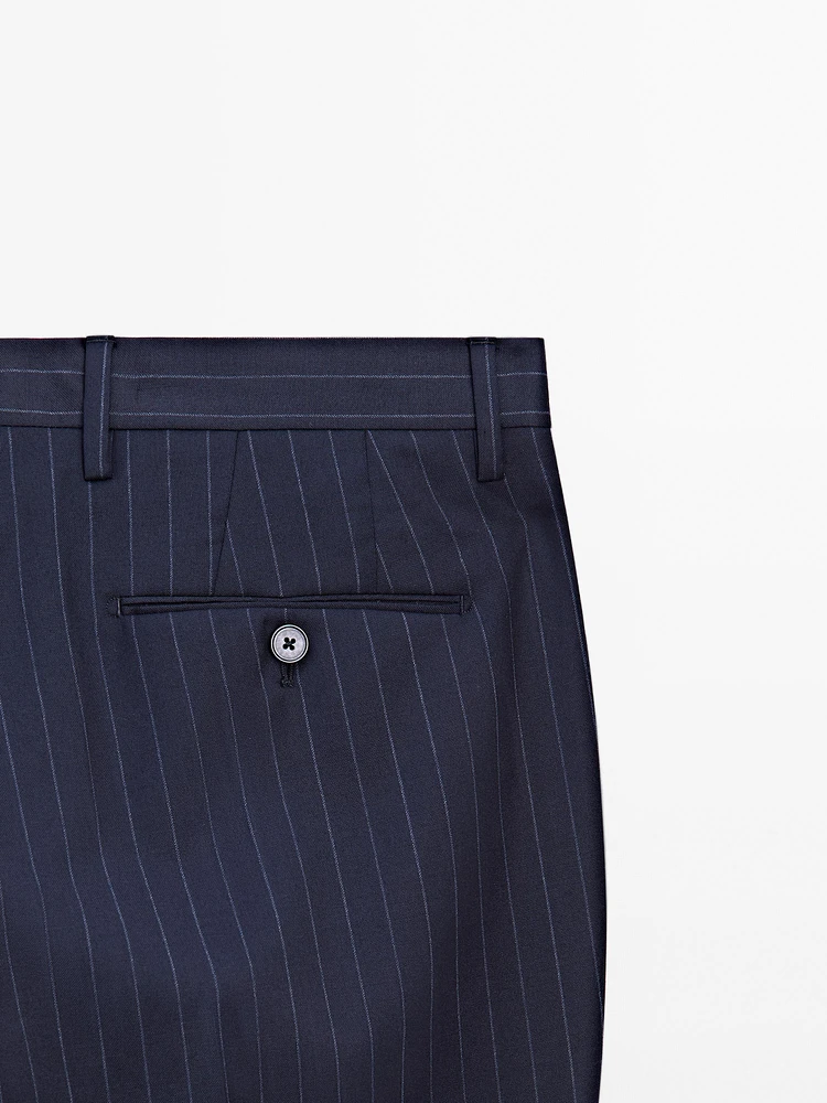 100% wool striped suit trousers