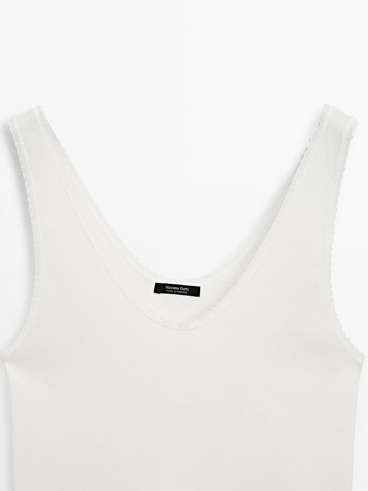 Top à dentelle en coton mélangé