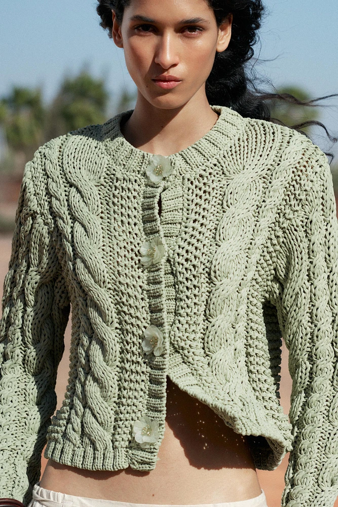 KNIT JACKET WITH FLOWER BUTTONS