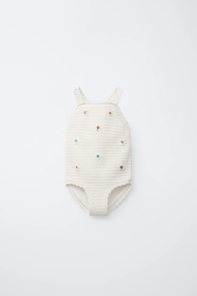3-6 ANS/ MAILLOT DE BAIN CROCHET FLEURS