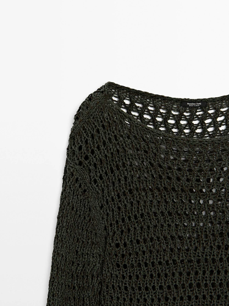 Pull en maille ajourée de coton mélangé
