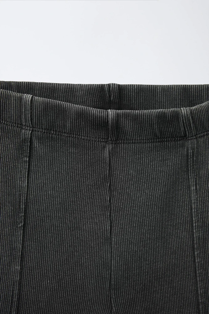 WASHED EFFECT RIBBED BIKE SHORTS