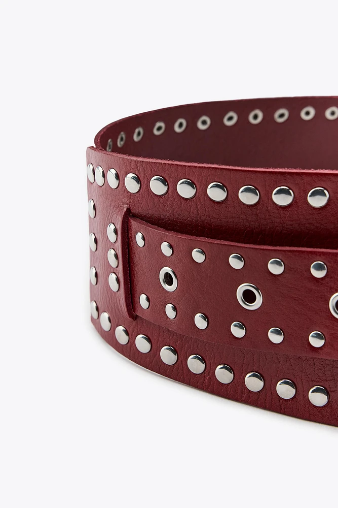 STUDDED LEATHER SASH BELT