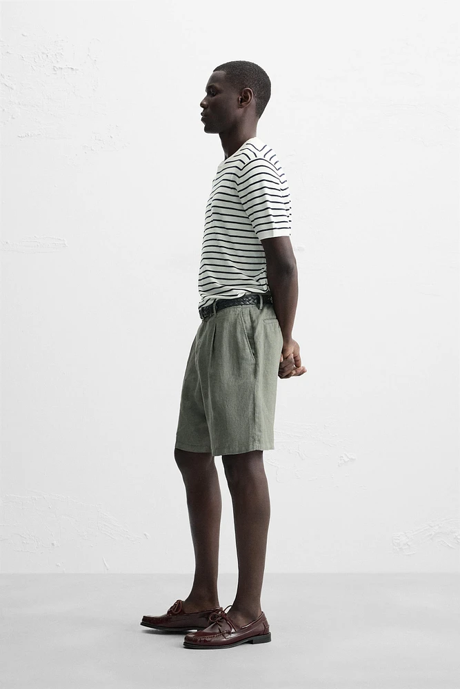 100% LINEN PLEATED SHORTS