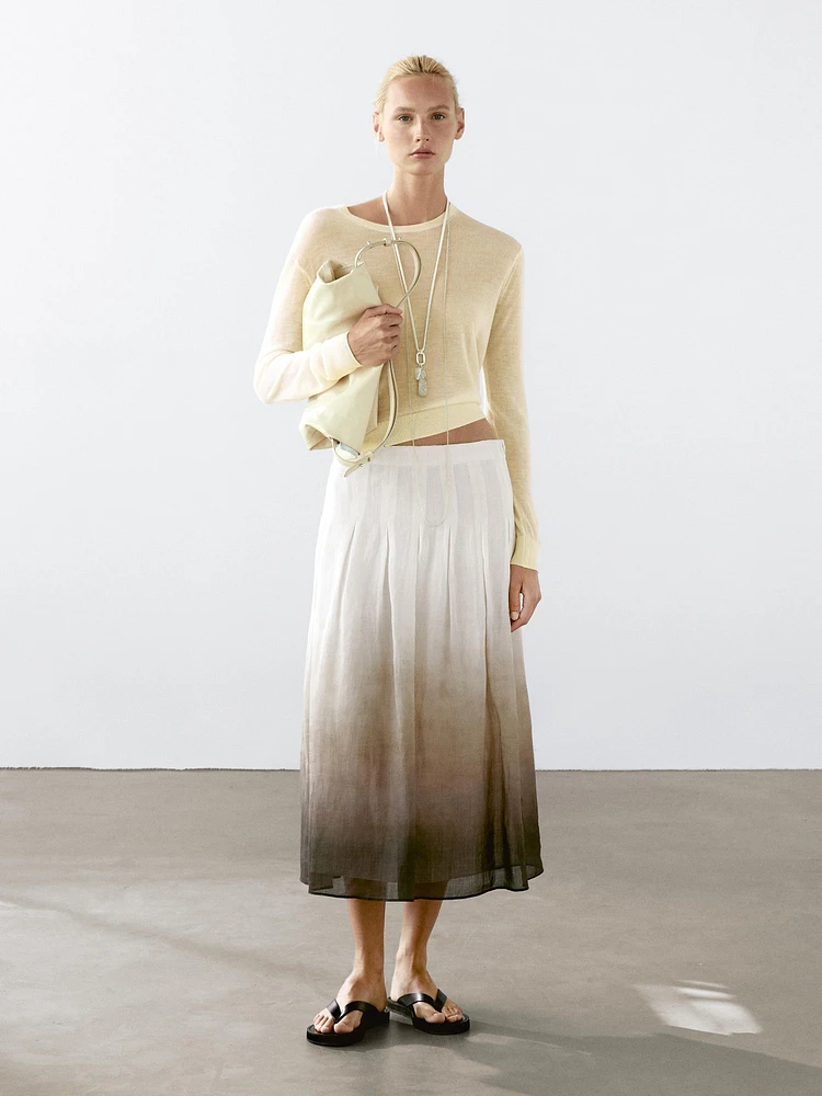 Ombré print box pleat midi skirt