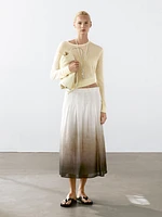 Ombré print box pleat midi skirt