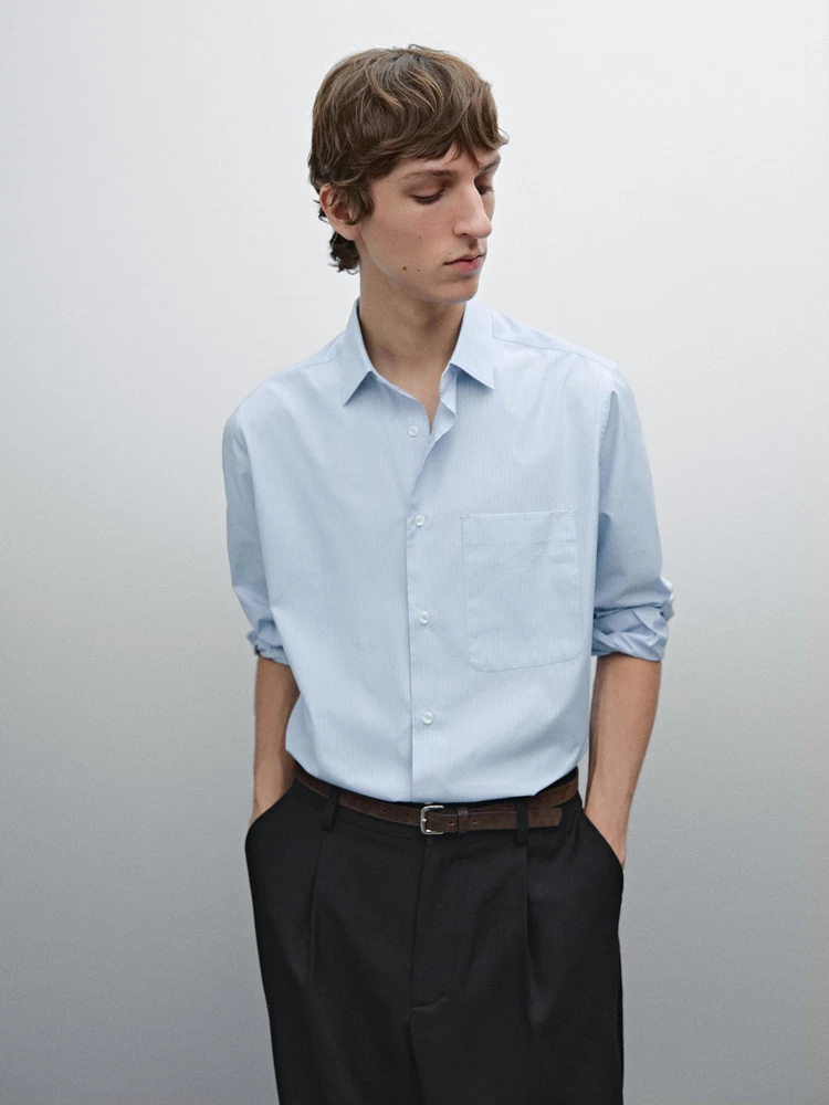 Chemise regular fit à rayures en coton mélangé