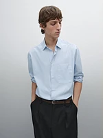 Chemise regular fit à rayures en coton mélangé