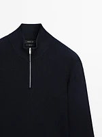 Mock neck knit sweater with zip