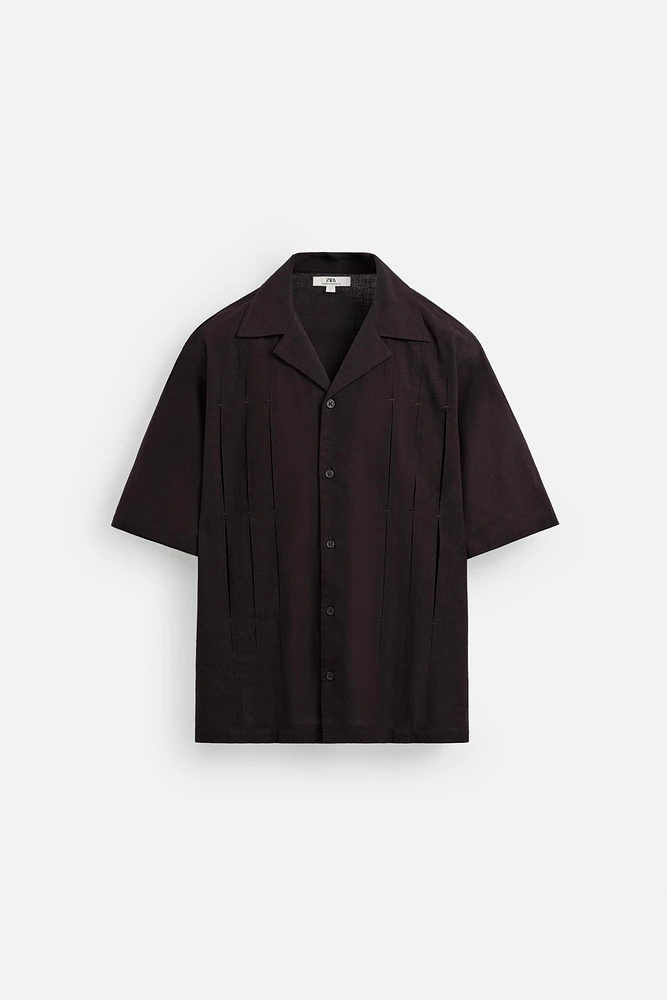 PLEATED COTTON-LINEN SHIRT