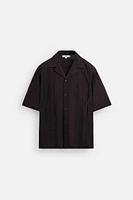 PLEATED COTTON-LINEN SHIRT