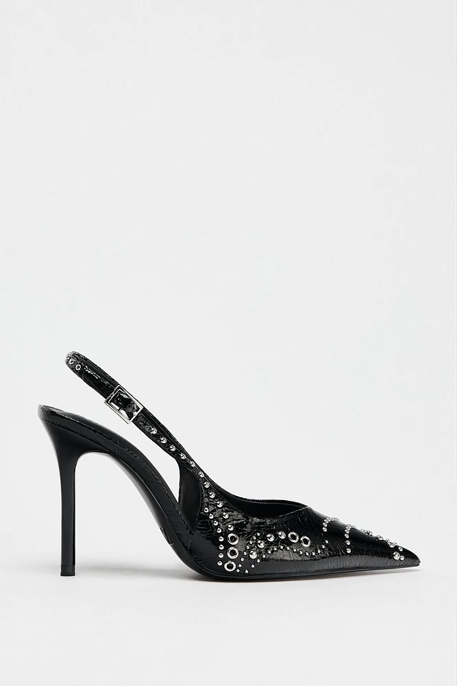 STUDDED HEELED PUMPS