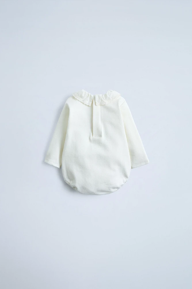 COMBINATION PLUSH BODYSUIT WITH PETER PAN COLLAR
