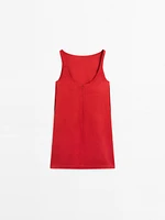 Short linen blend dress with low-cut back