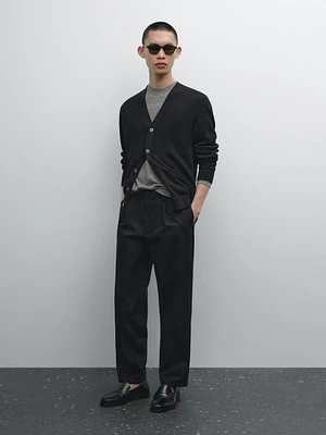 Cotton blend relaxed fit trousers
