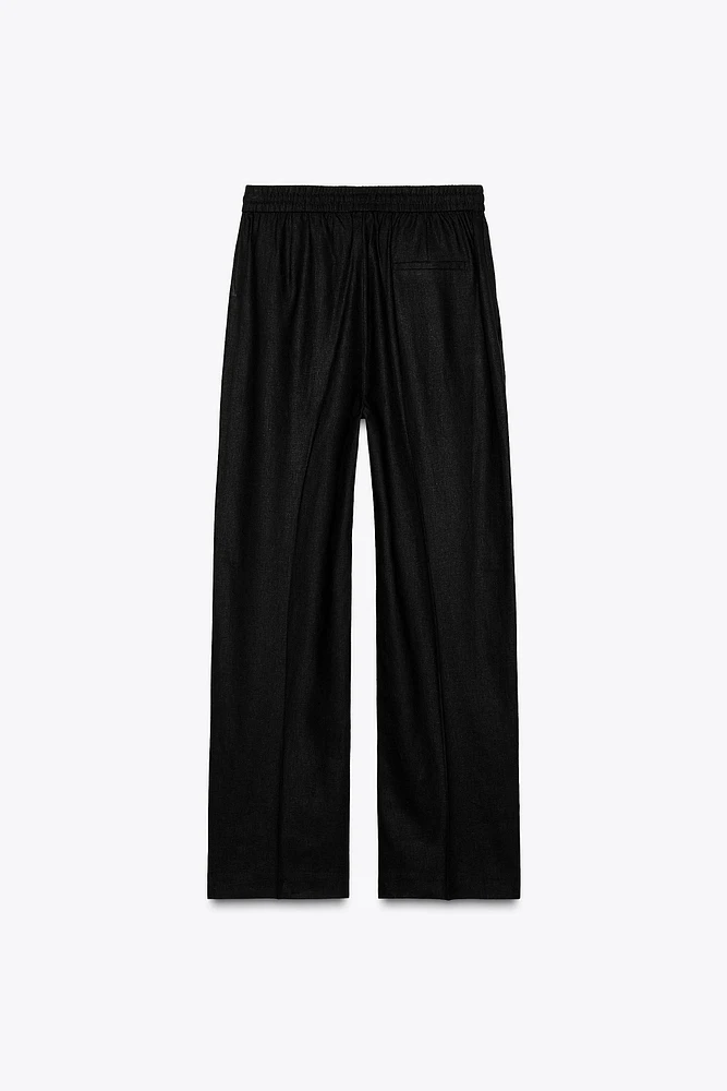 LINEN BLEND STRAIGHT PANTS