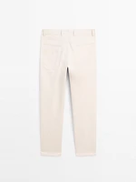 Cotton blend tapered fit denim trousers