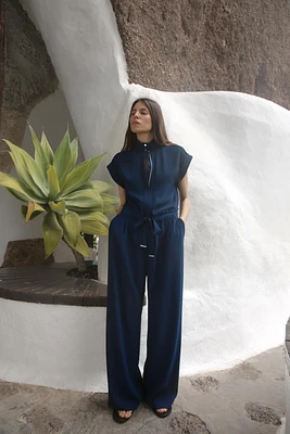 BELTED CREPE JUMPSUIT