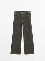 Pantalon wide coated denim look en coton