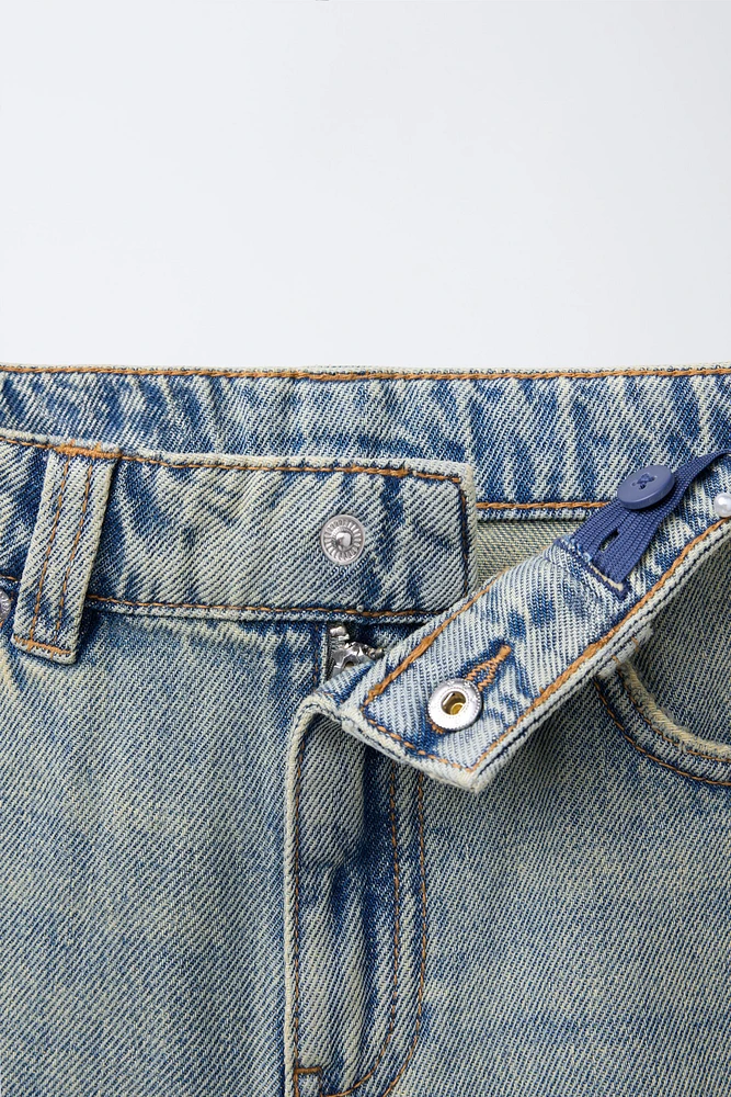 WASHED-EFFECT DENIM LONG SHORTS