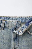 WASHED-EFFECT DENIM LONG SHORTS