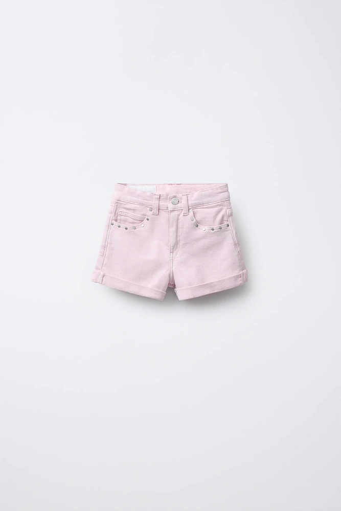 STUDDED DENIM BERMUDA SHORTS