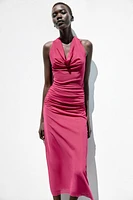 DRAPED HALTER TULLE DRESS