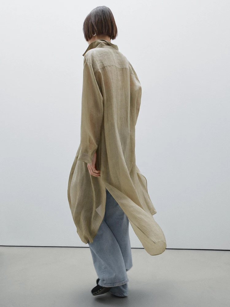 Semi-sheer ramie blend oversize blouse