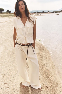 ELASTIC WAIST WIDE LEG PANTS