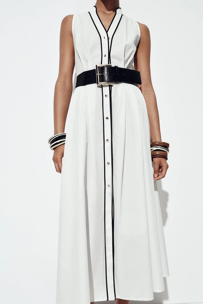 ROBE MIDI EN POPELINE LISERÉS CONTRASTE