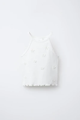 BUTTERFLY AND FLOWER RIBBED TOP