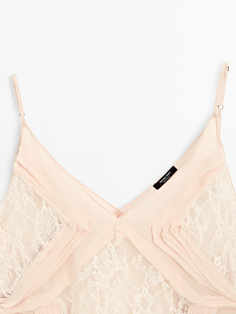 Semi-sheer lace camisole top