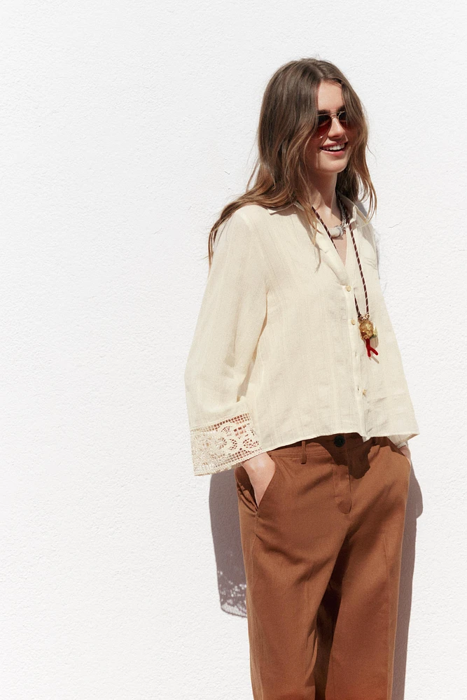 GUIPURE LACE SLEEVE SHIRT