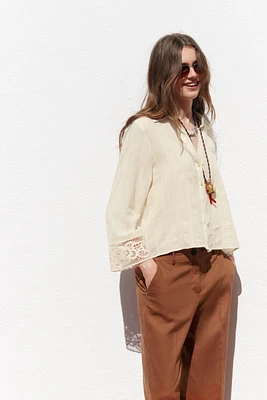 GUIPURE LACE SLEEVE SHIRT