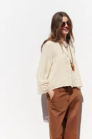 GUIPURE LACE SLEEVE SHIRT