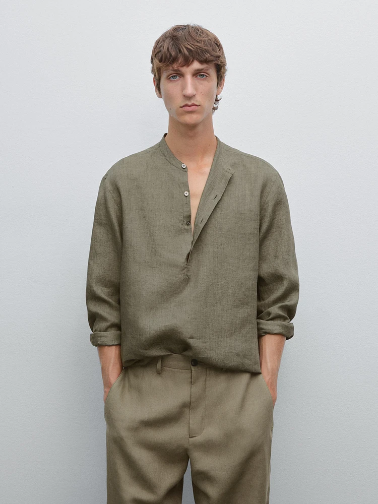 Chemise col mao lin délavé