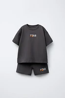 T-SHIRT AND BERMUDA SHORTS SET WITH TEXT PRINT