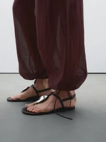 Flowing ramie blend drawstring trousers