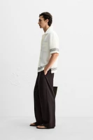 PANTALON EN COTON ET LIN À PLIS