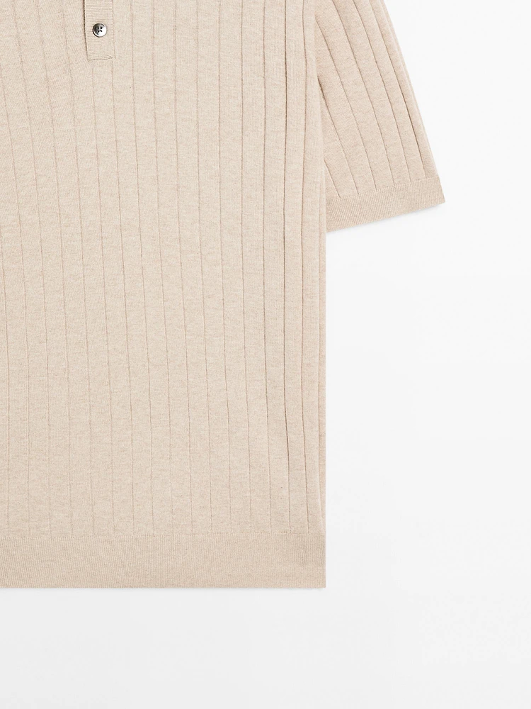 Ribbed knit polo shirt