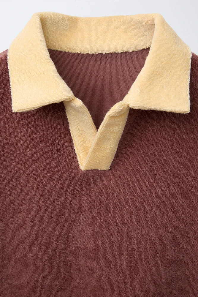 CONTRAST COLLAR TERRY POLO SHIRT