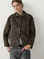 Cropped wool blend animal print jacket