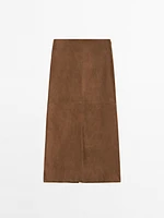 Jupe midi en cuir effet daim