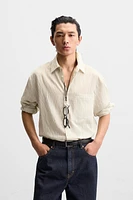 WRINKLE LOOK STRIPED SHIRT